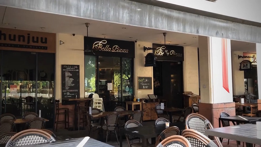 Patio of Bella Pizza restaurant in Singapore