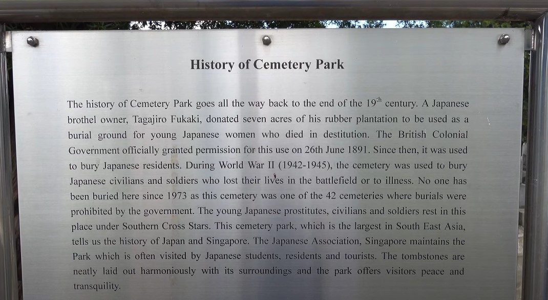 A table that shows history of Japanese Cemetery Park