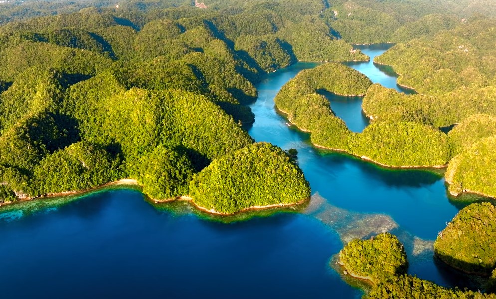 Aerial view of a network of islands in Philippines