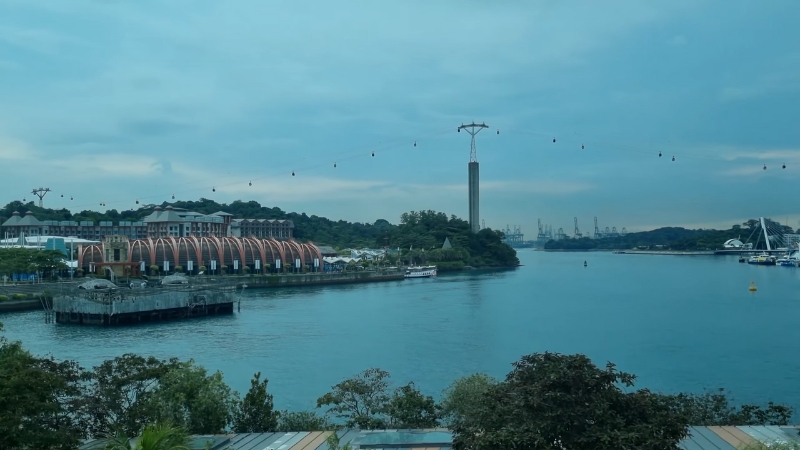 Sentosa Island View with Cable Cars and Waterfront, a Unique Thing to Do in Singapore